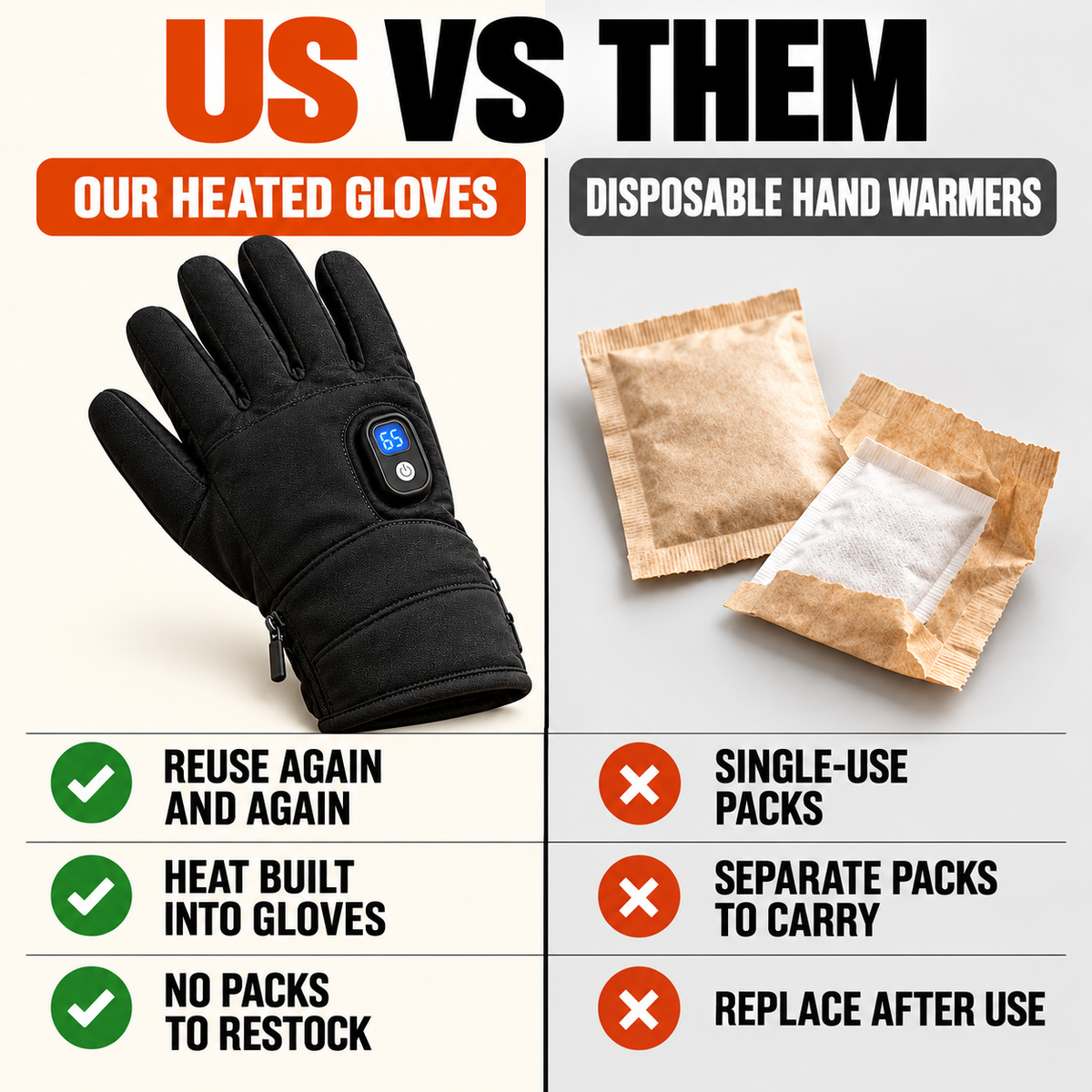 Dual-Sided Rechargeable Heated Gloves