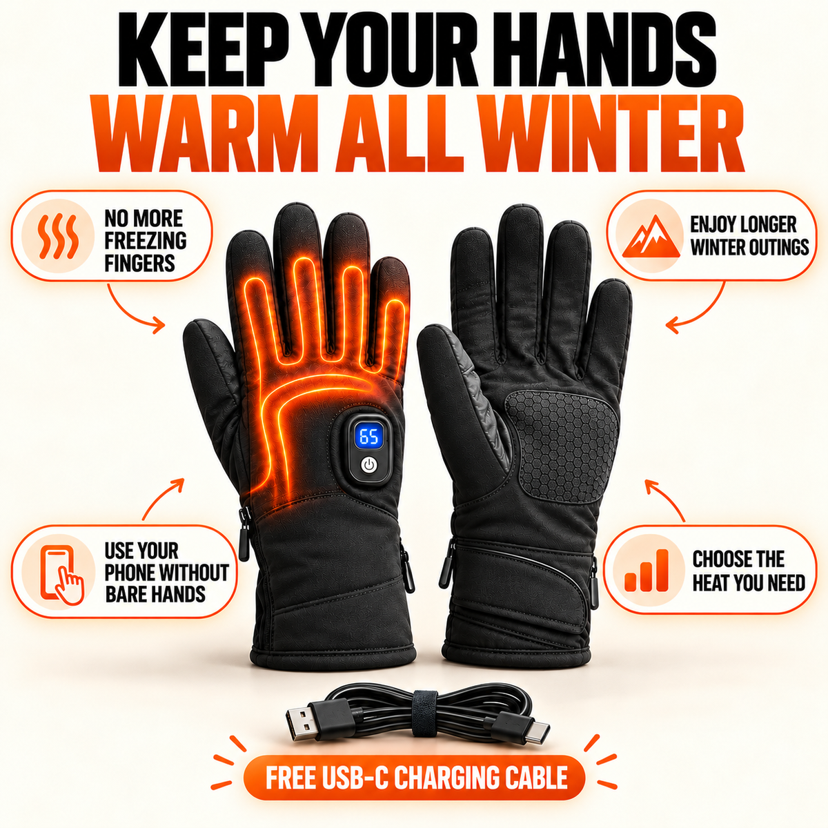 Dual-Sided Rechargeable Heated Gloves